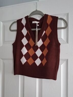 3 Cropped, Argyle Knit Sweater Vests.  Variety Of Colors